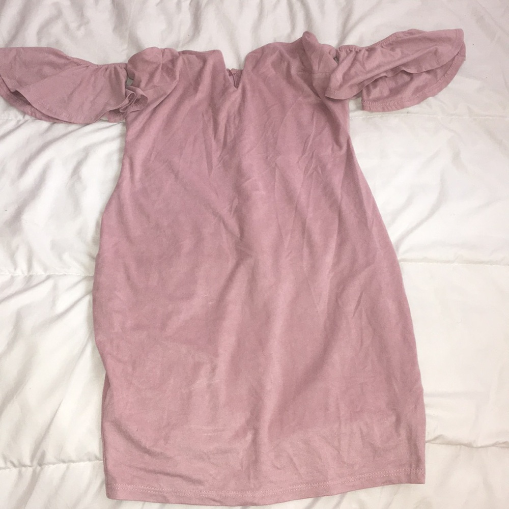 Pink suede mini off the shoulder dress💖